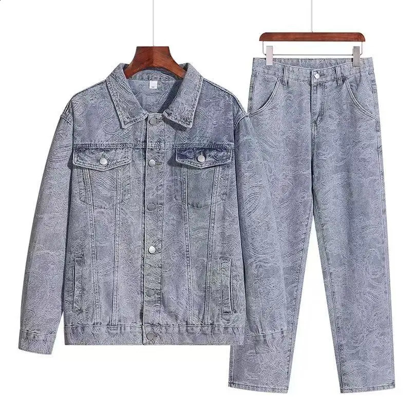 Spring Autumn Denim Set For Men Stylish Jacket Jeans 2piece Suit Working Class Style Fashion Sets 250815