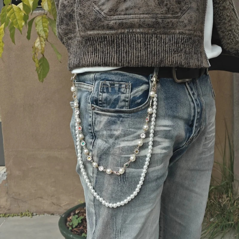Salircon Exquisite Pearl Pants Chain Men Women Ones Waist Fashion Accessories Model HipHop Jewelry 250811