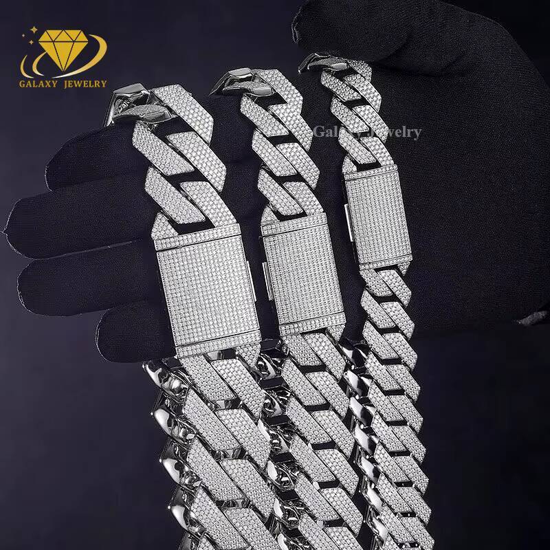Fine Jewelry Iced Out Moissanite Chains 925 Silver 6mm-20mm Pass Diamond Tester Mens Bracelet Necklace Prong Cuban Link Chain