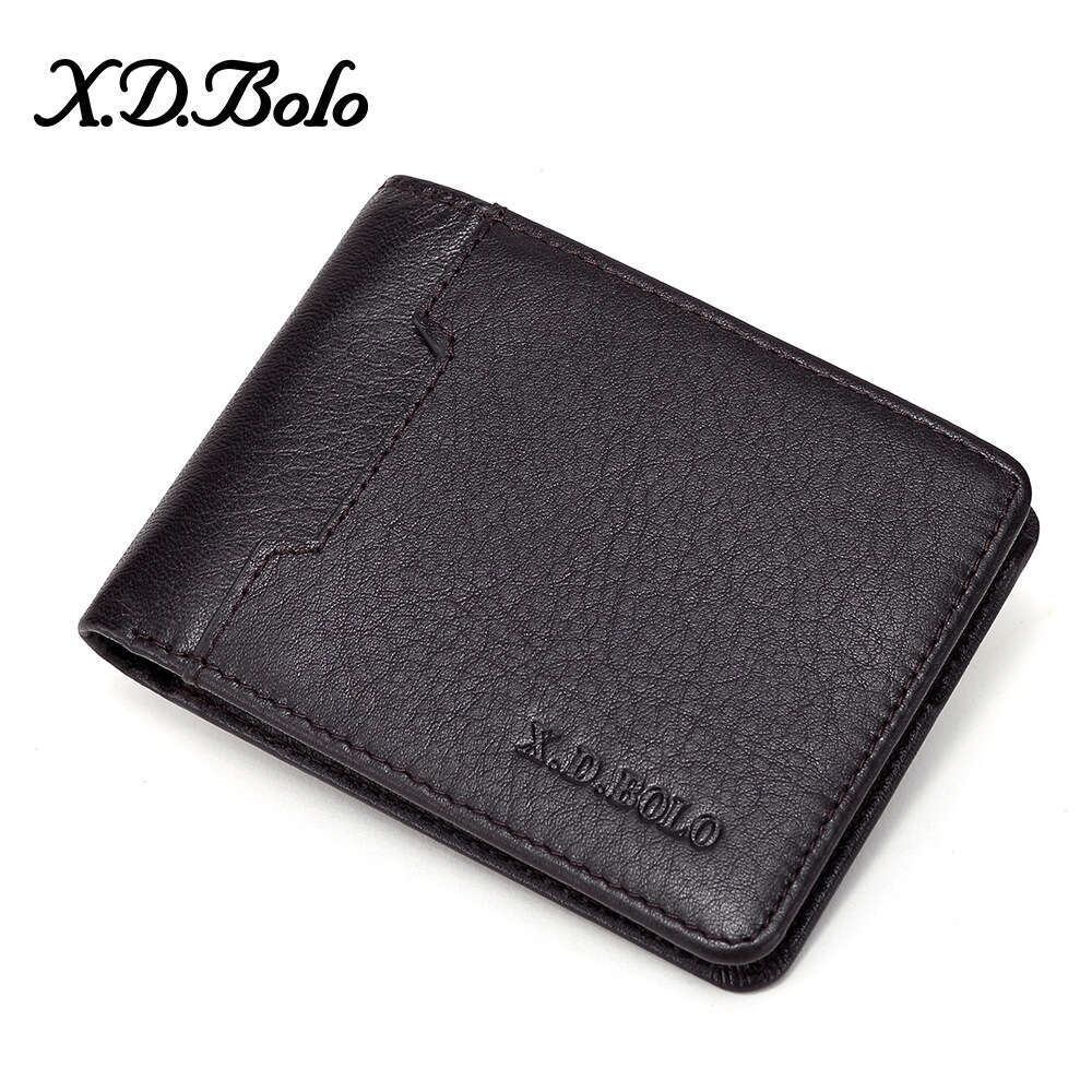 New Men's Short Oil Wax Cowhide Zipper Coin Purse Multi-Card Slot Small Wallet for Men B5 B5