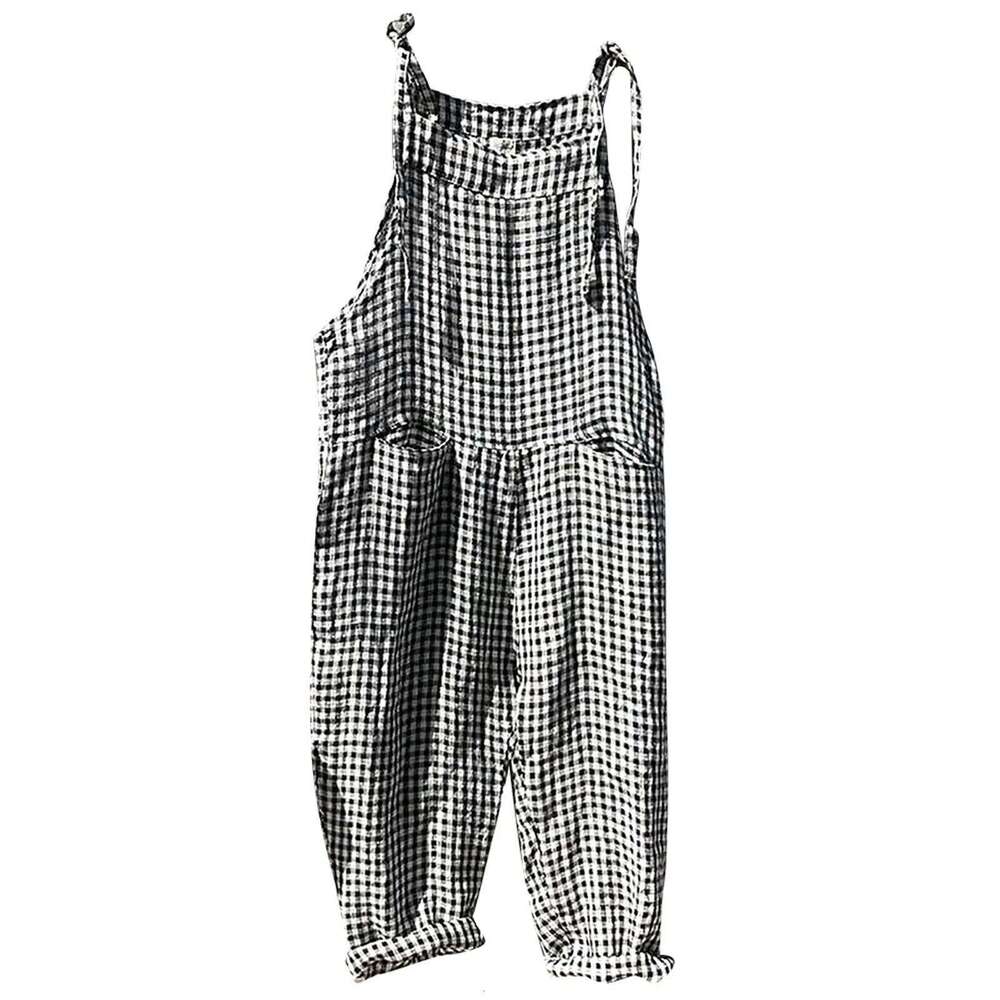 Casual Striped Overalls Korean Style Women's Summer Loose Fit Suspenders Jumpsuits Contrast Color Wide Leg Pants With Pockets
