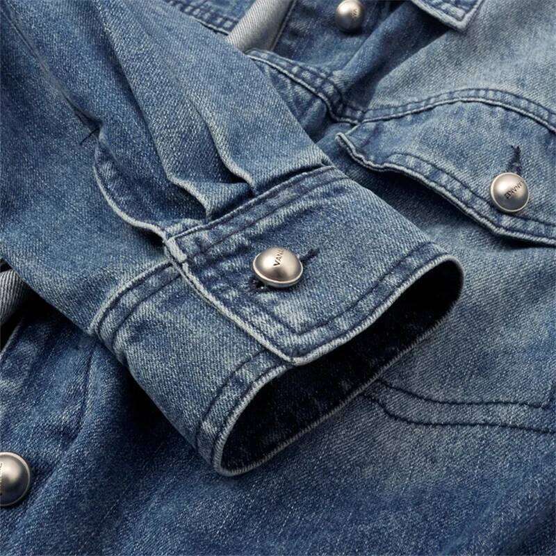 Spring Autumn Vintage Blue Big Pocket Denim Women Cowboy Outerwear Chaquetas Mujer Elastic Waist Jeans Jacket Coat Female