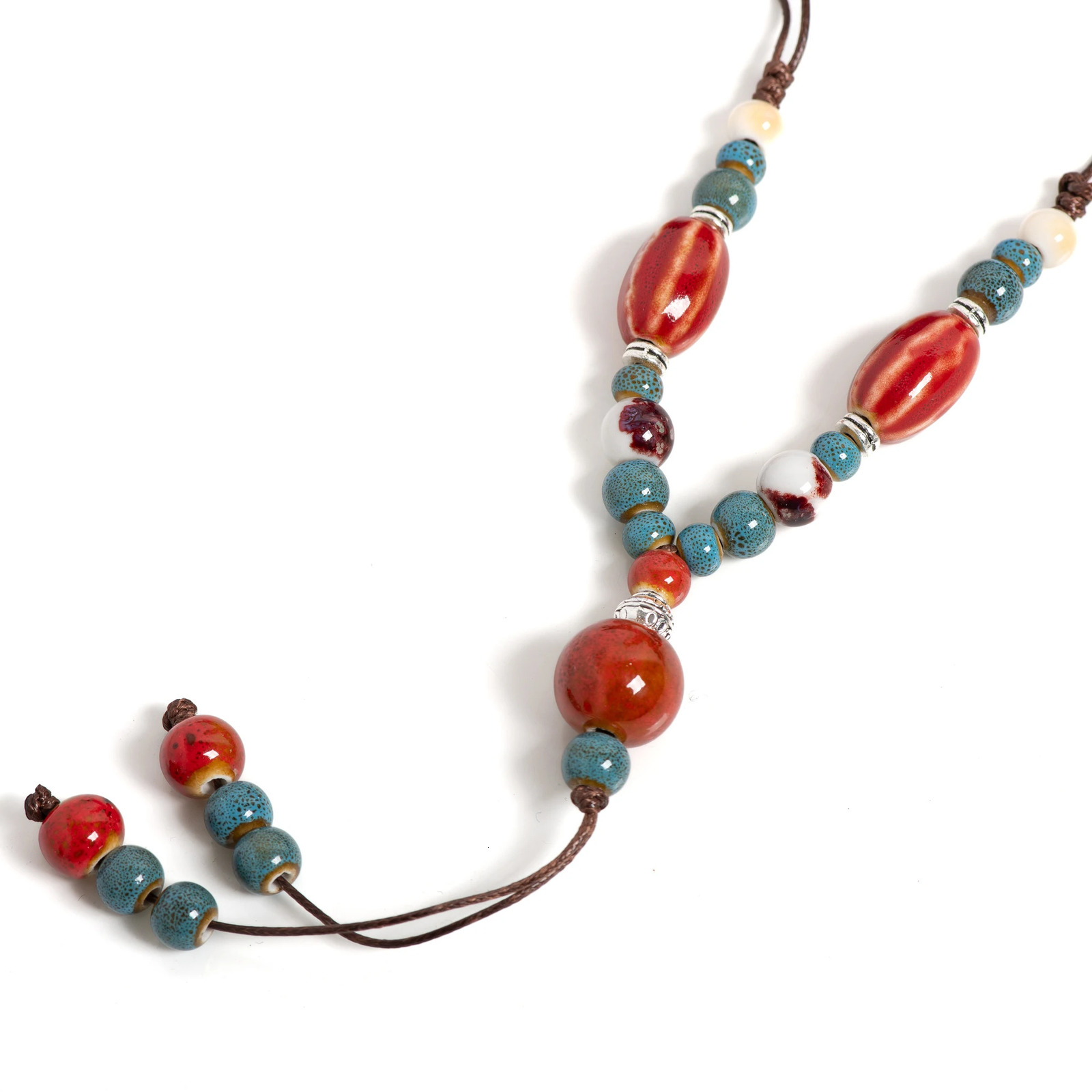 Handmade Red Long Watermelon Ceramic Necklace Vintage Pendant Jewelry Adjustable Fashion Accessory for Women Gifts 1115 250811