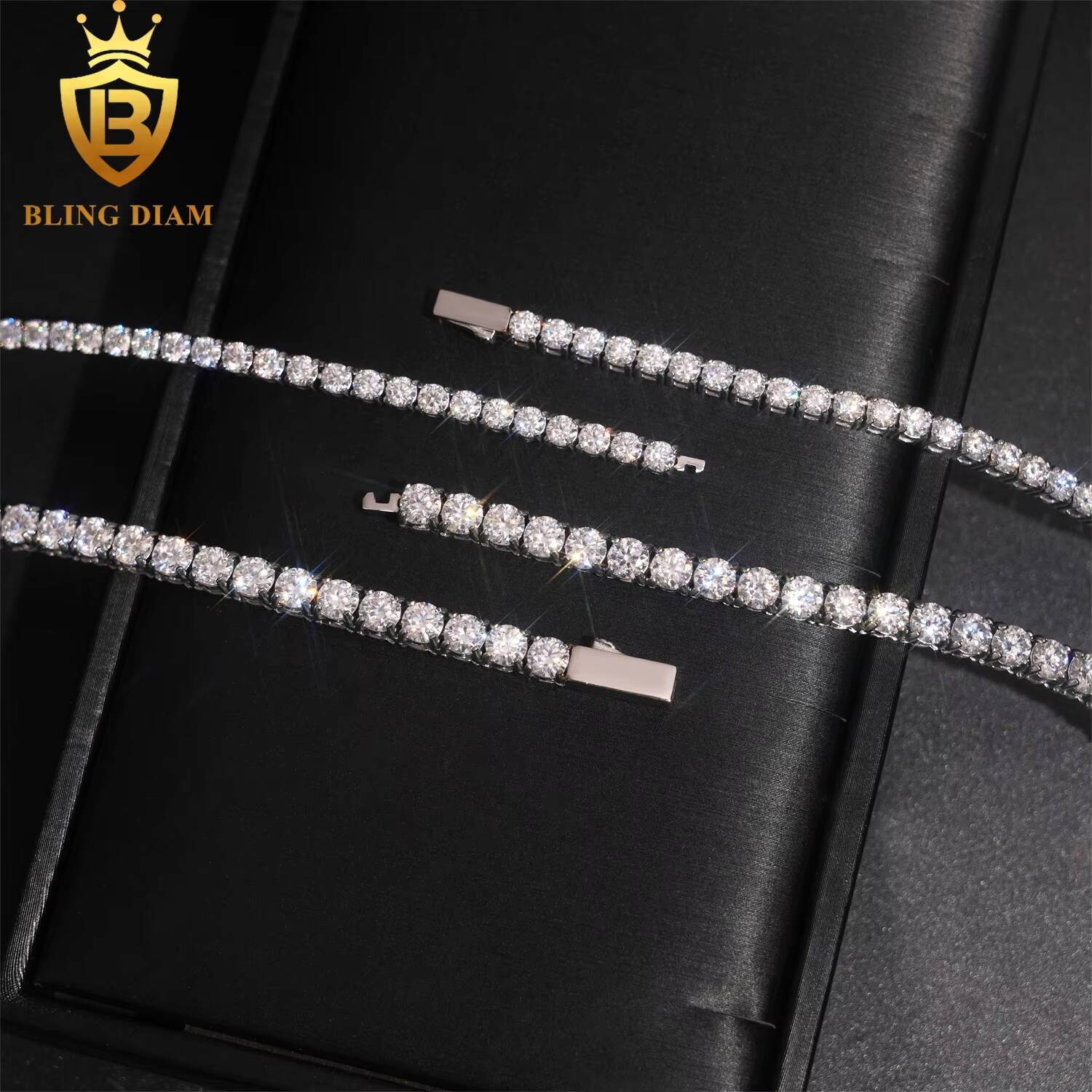 3mm 4mm 5mm Luxury Jewelry 316L Stainless Steel Vvs1 Moissanite Cluster Tennis Chains Charm Bracelet K Gold Necklace