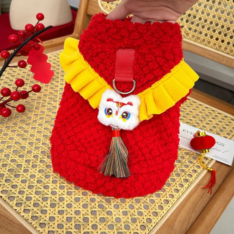 YearPet Dog ClothesChihuahua Winter Chinese Style Lion Dance Plush Thickened Warm Pet Cat Clothes Teddy Bichon Tang Suit 250814