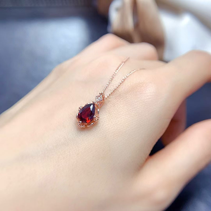 925 silver pendant natural garnet pendant 6mm*8mm genuine garnet jewelry 18K gold plated gemstone necklace for daily wear