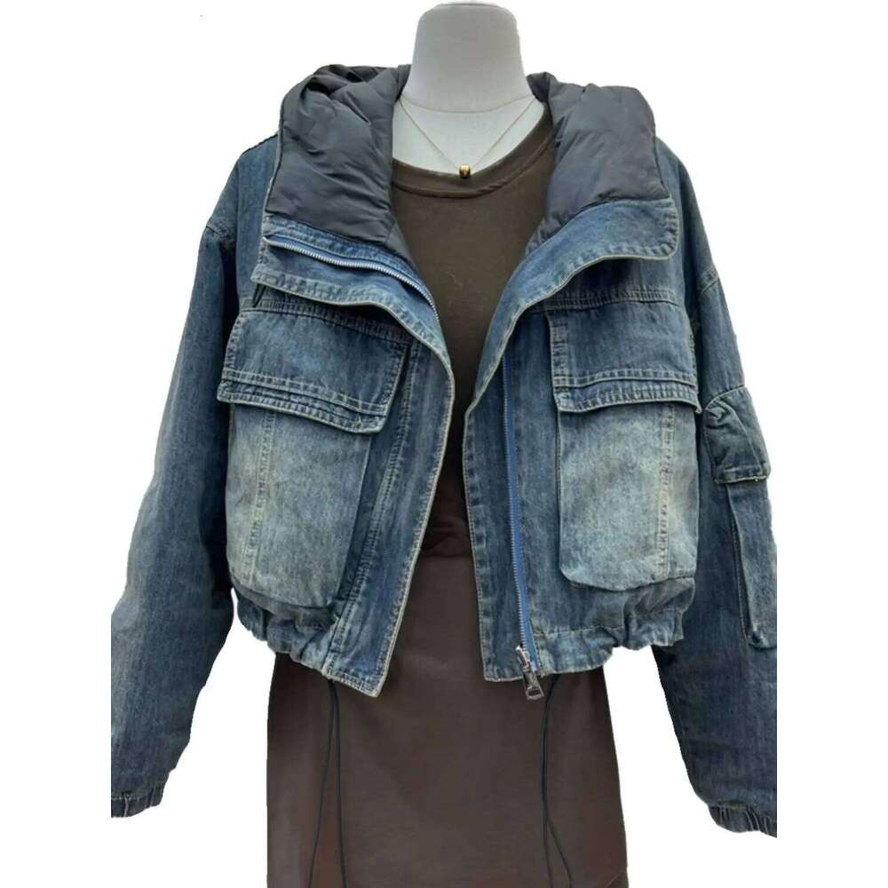 French Retro Hooded Double-Sided Denim Jacket For Women'S 2025 Autumn And Winter New Fashion Design Sense Short Top