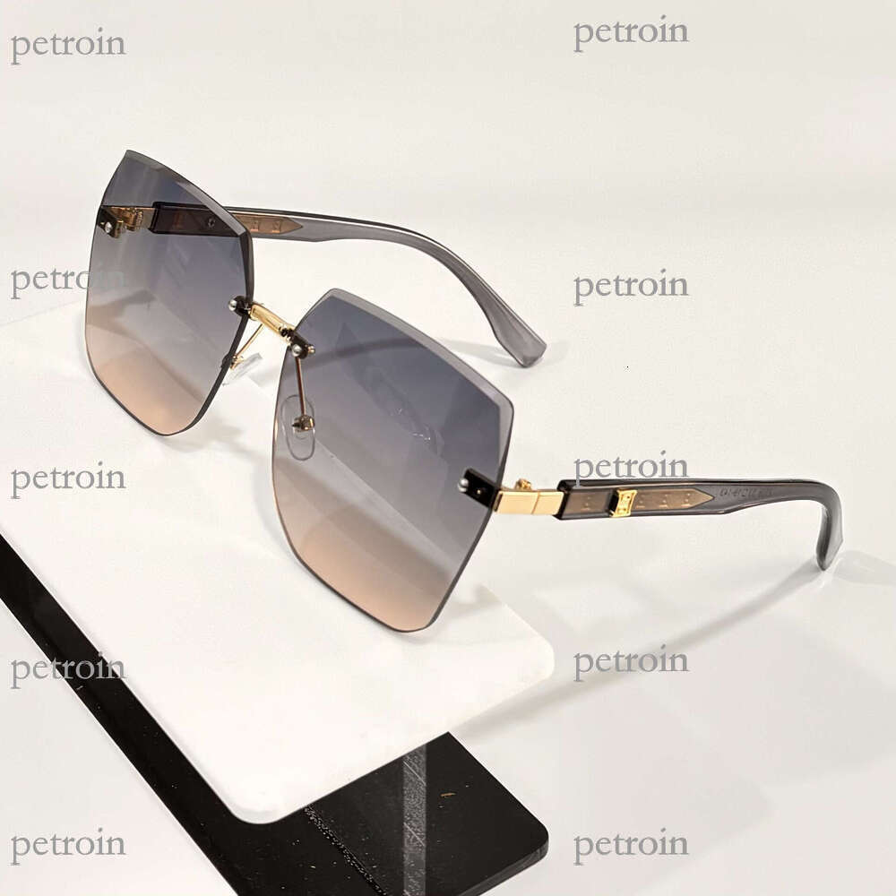 New Large Frame Polygonal No-Makeup Internet Celebrity for Women, High-End Luxury Gradient Rimless Glasses Sunglasses