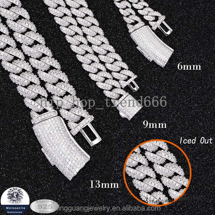 Hot-sale 6mm S925 Silver VVS Moissanite Cuban Link Iced Out Diamond Chain Fine Jewelry Necklaces Bracelet for Hip Hop Men Women