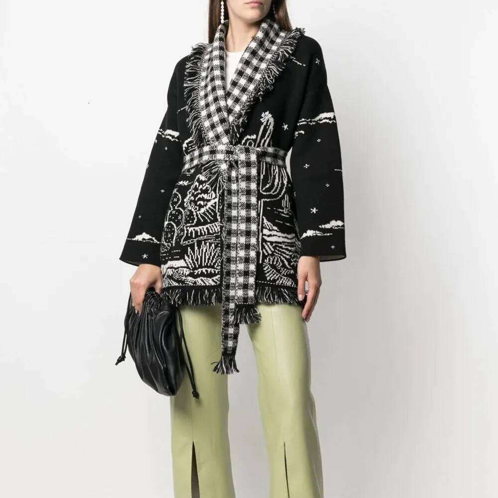 WQJGR Cardigan Sweater Wool Kniited Tassel Doodle Jacquard Loose Full Sleeve High Quality Cashmere Winter Jacket Women