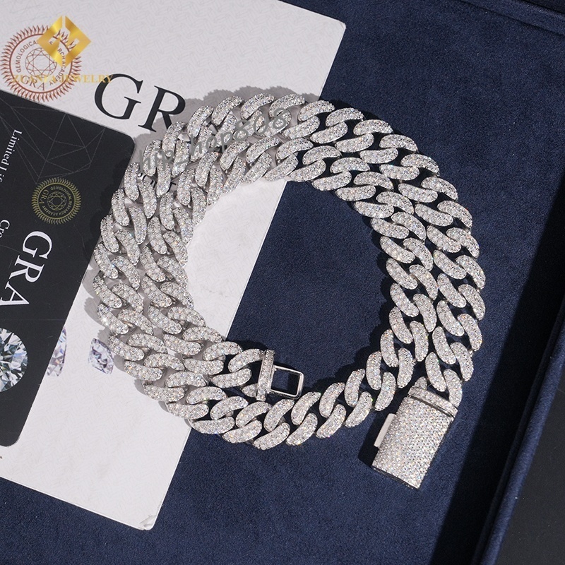 12mm Cuban Link Chain 925 Sterling Silver VVS1 Moissanite Fashion Pass Diamond Tester Fire Jewelry S925 Iced Out Hip Hop