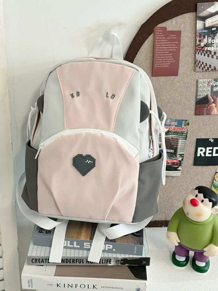 Women Pink Heart School Bag High-capacity Summer Y2k Backpacks for Students Korean Fashion Travel Bags Patchwork Schoolbag 250809