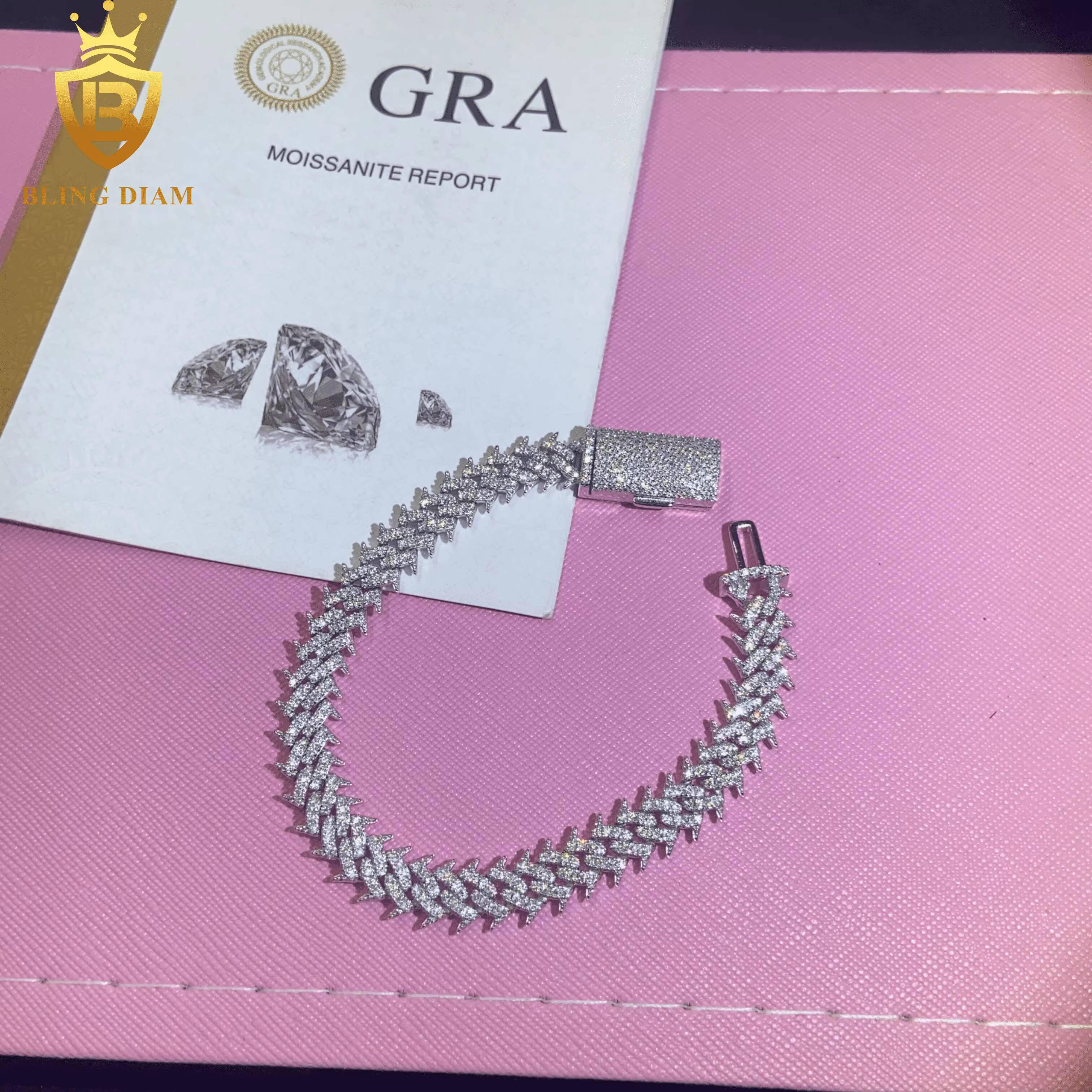 New Design Fashion 10mm S925 Link Chain Moissanite Cuban Bracelet Men Women Hip Hop Style Pass Diamond Tester with GRA