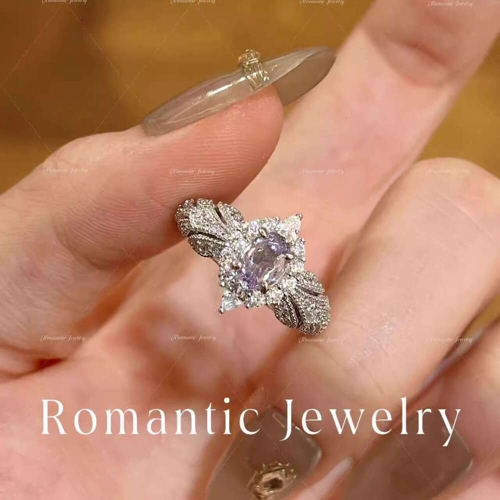 Designer Jewelry Provence ~ Super Shiny for Women Light Purple Zircon Luxury High-end Sense Temperament Open R Band