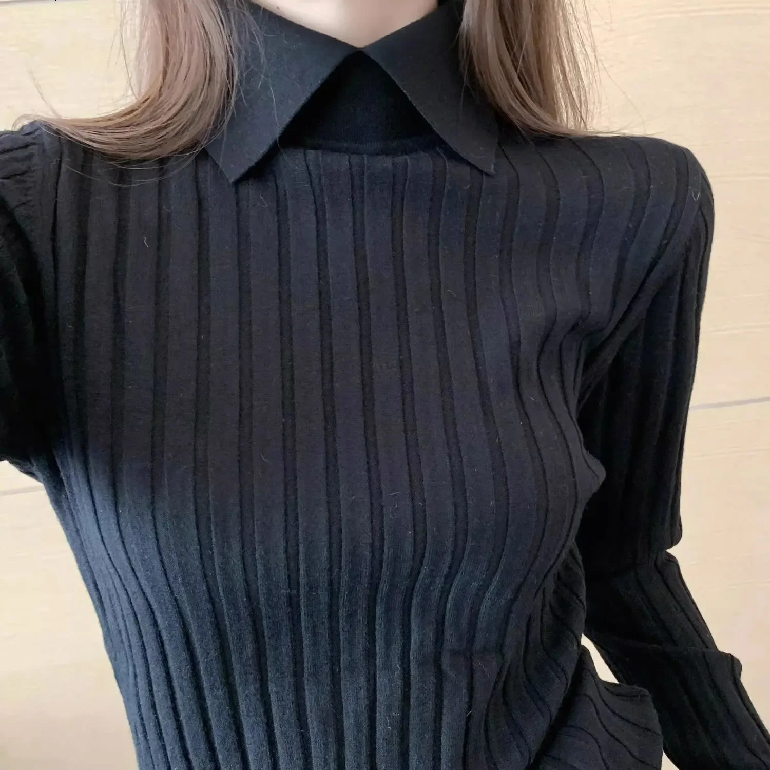 Long Sleeve Womens Polo Tshirts Plain Autumn Winter Slim Knitted in Trend High Quality Aesthetic Basic Fashion Female Tee 250814
