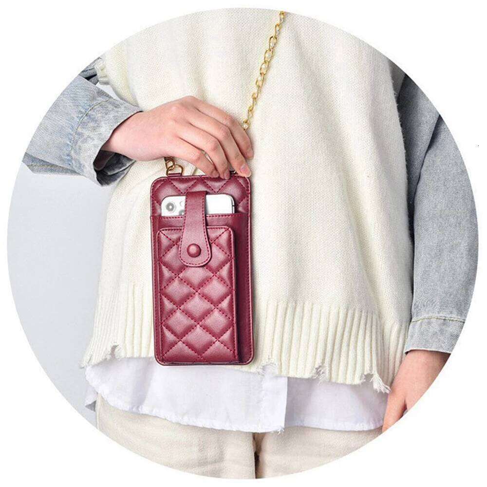 Fashion Women Check Pattern Chain Phone Pocket Large Capacity Durable Small Shoulder Bags Business Pu Leather Female Crossbody Bag