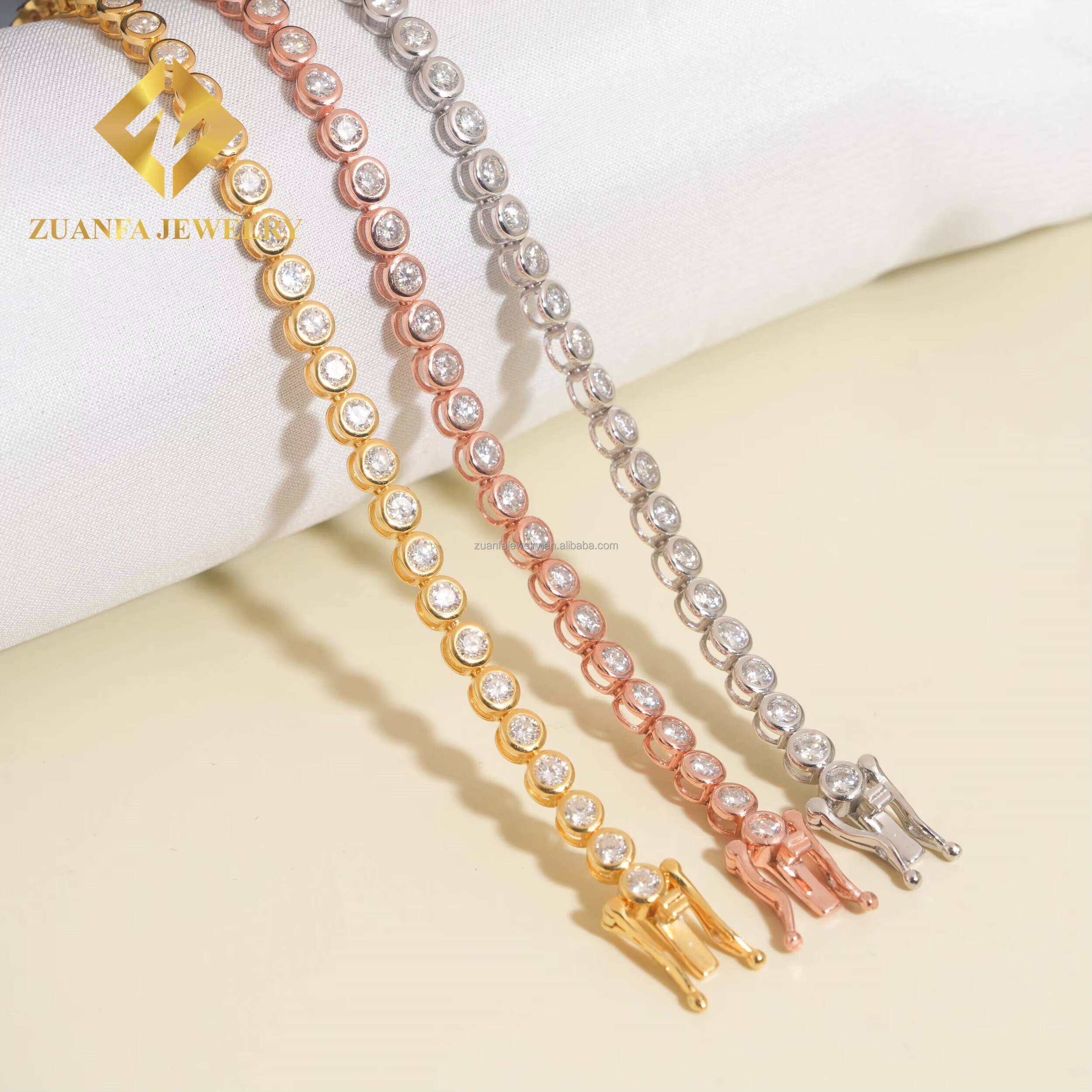 Popular Women 3mm 4mm Iced Out Hip Hop Jewelry S925 Silver Moissanite Diamond Bezel Setting Cluster Tennis Chain Bracelet