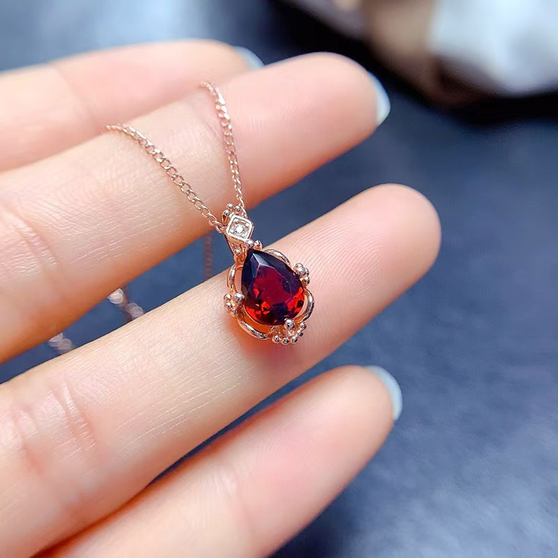 925 silver pendant natural garnet pendant 6mm*8mm genuine garnet jewelry 18K gold plated gemstone necklace for daily wear