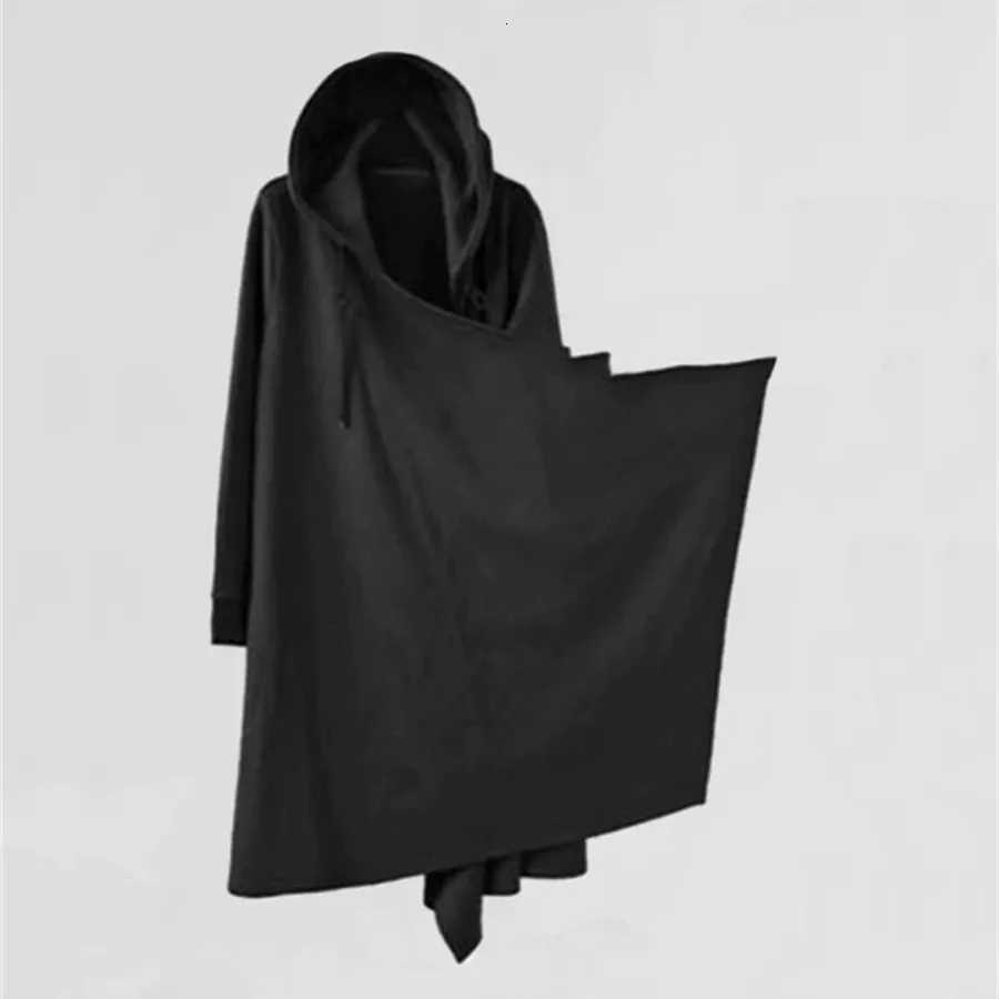 Autumn Winter Men Punk Hip Hop Long Trench Coat Hooded Cloak Mens Black Techwear Velvet Jacket Cardigan Overcoat Plus Size 6XL W250815