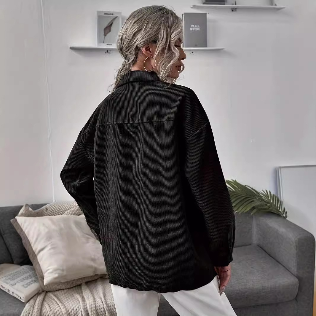 2025 Autumn New Corduroy Turn-Down Collar Pocket Single-Breasted Long Sleeve Loose Casual Shirt Jacket