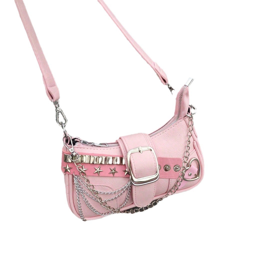 2025 Autumn New Women's Shoulder Bag Niche Spicy Girl Armpit Bag Fashionable Pink Star Shaped Rectangular Women's Crossbody Bag Autumn New D