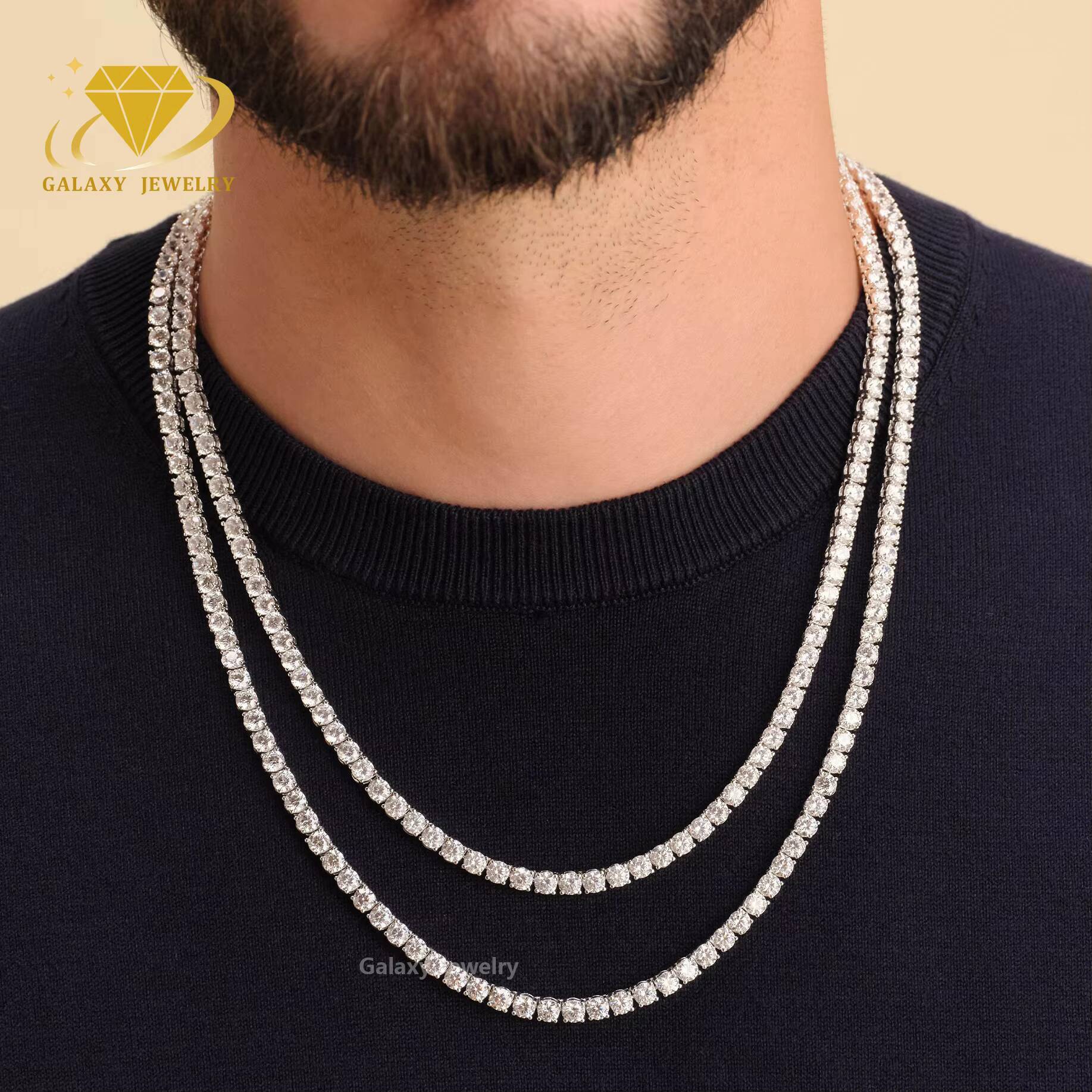 Fashion Jewelry Tennis Chain Custom 10K 14K 18K Solid Gold Iced Out Moissanite Diamond Tennis Chain Bracelet Necklace Men Women