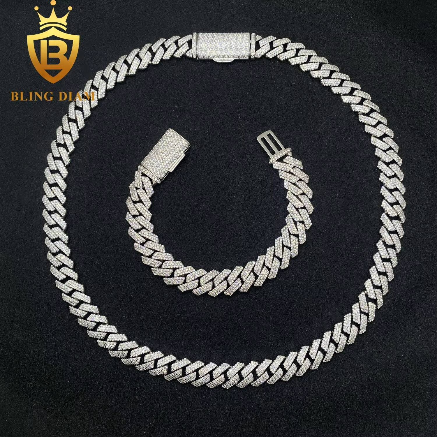 Factory Direct Wholesale 13mm Moissanite Cuban Chain Necklace Hip Hop Style VVS Diamond 925 Silver Men