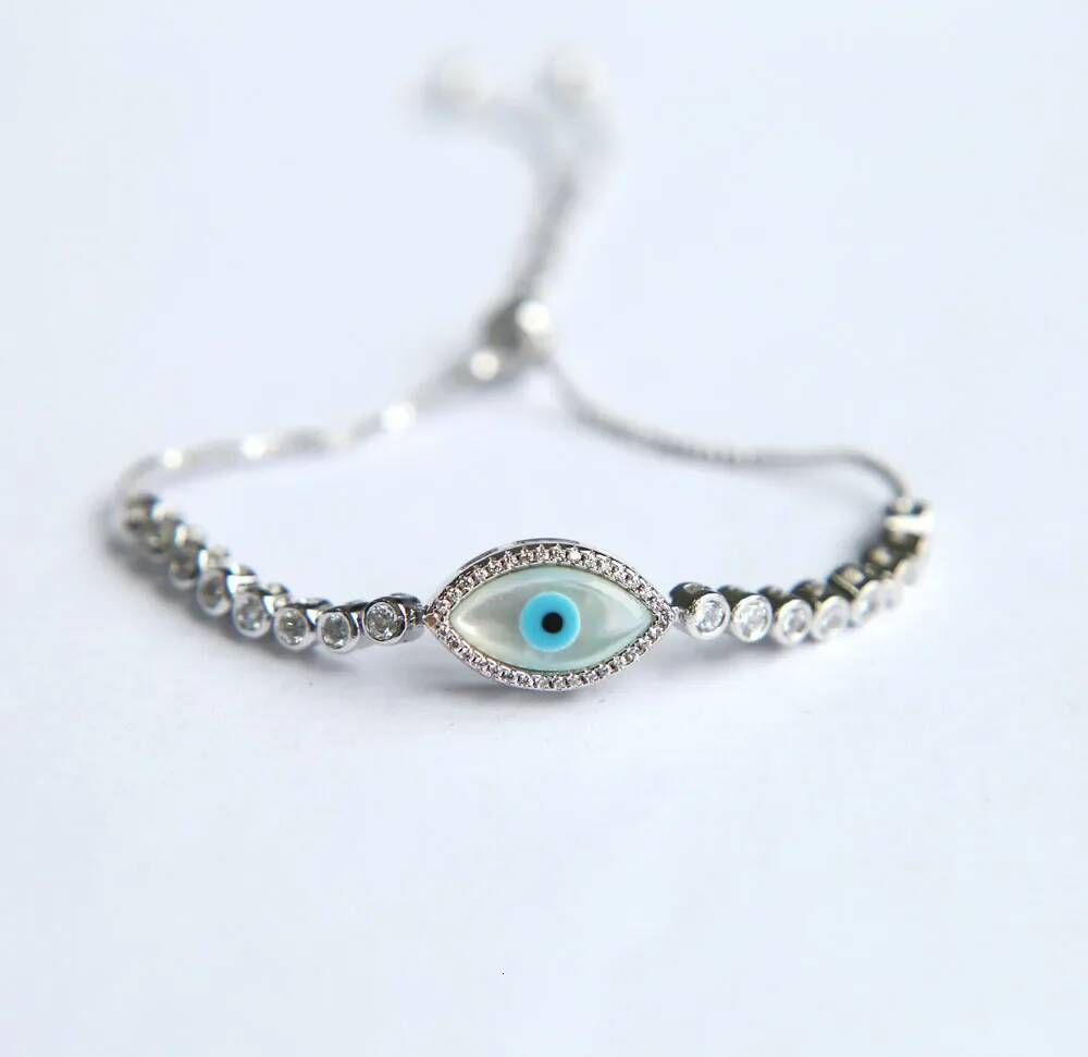 ZIRCONIA Pearl evil eye sier plated rose gold color fashion Bracelet for Women Gifts Adjustable bracelet