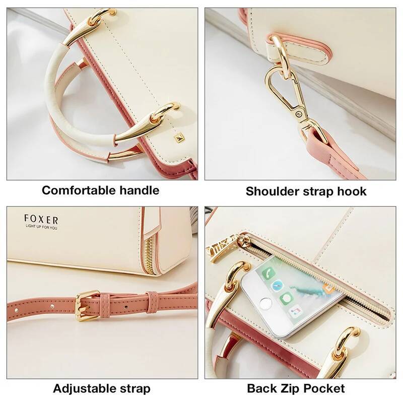 FOXER Women Split Leather Shoulder Elegant Handbag Smal Tote Female Large Capacity Lady Crossbody Bag Stylish Messenger Bags
