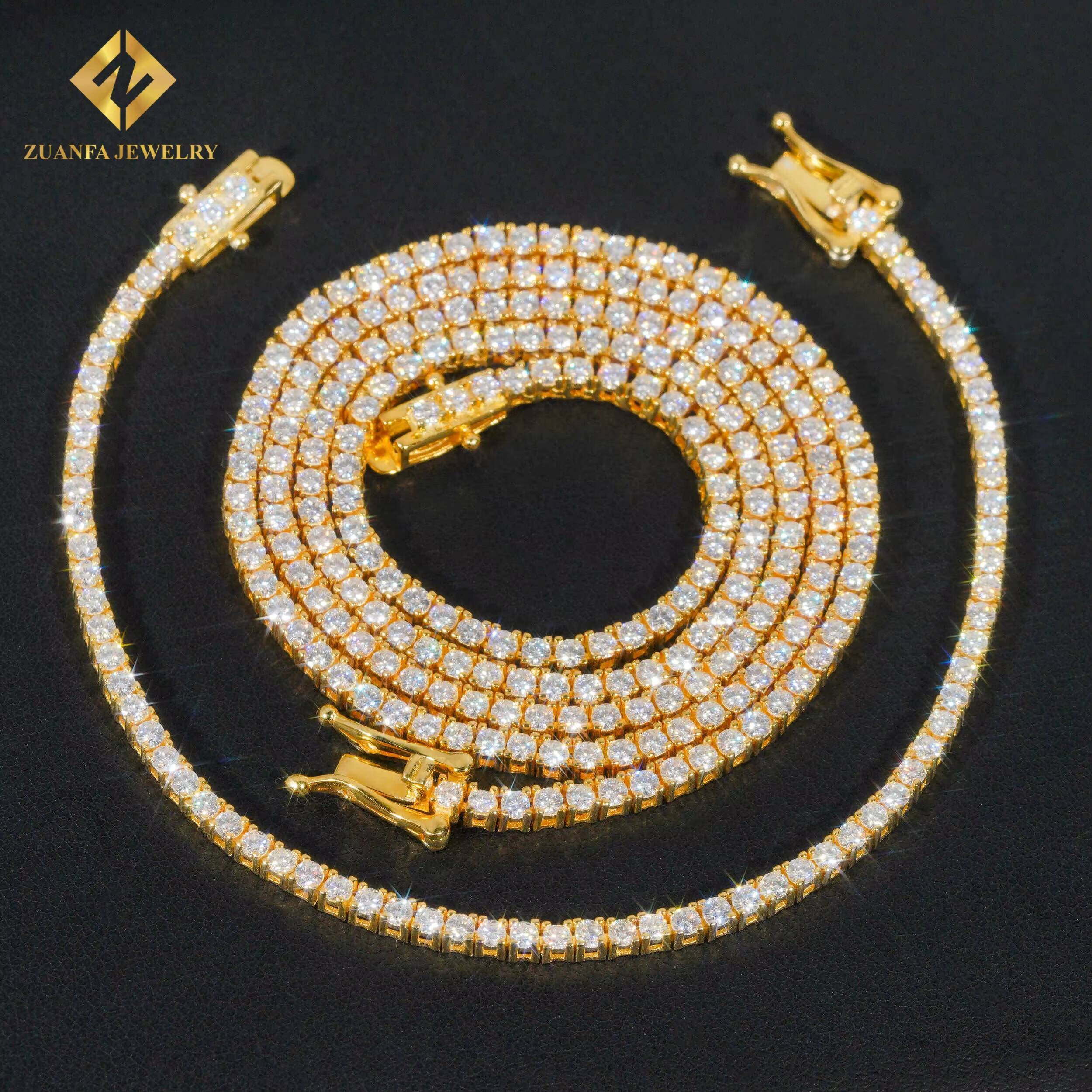 USA Stock Hot Sale Iced Out 2mm Tennis Chain 925 Sterling Silver VVS Fine Jewelry Moissanite Tennis Chain Men Women