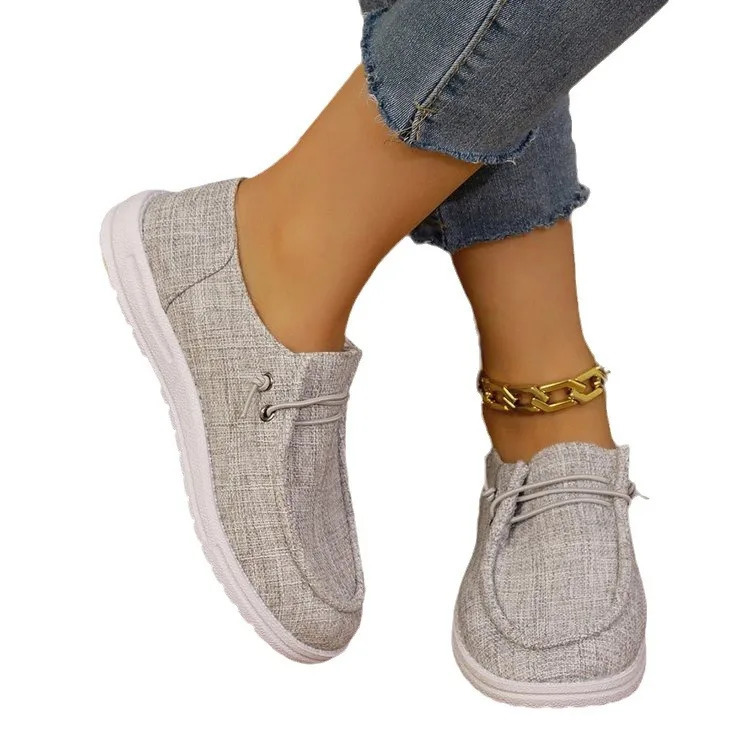 Plus Size 43 Womens Casual Flat Shoes Fashion Lace-up Round Toe Canvas Shoes Breathable Ladies Walking Sneakers Zapatos Mujer 250809