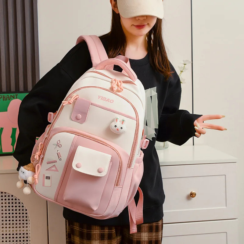 Cute rabbit school backpack for teenage Fashionable splicing color contrast fresh lady knapsack schoolbags 250809