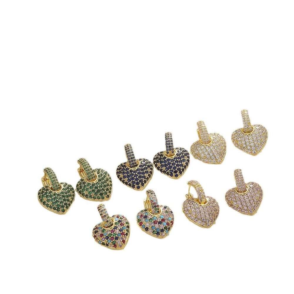 DHcollections Light High-End Feel Elegant Colorful Zircon Heart-Shaped Love for Women Peach Heart Drop Earrings Ear Clips