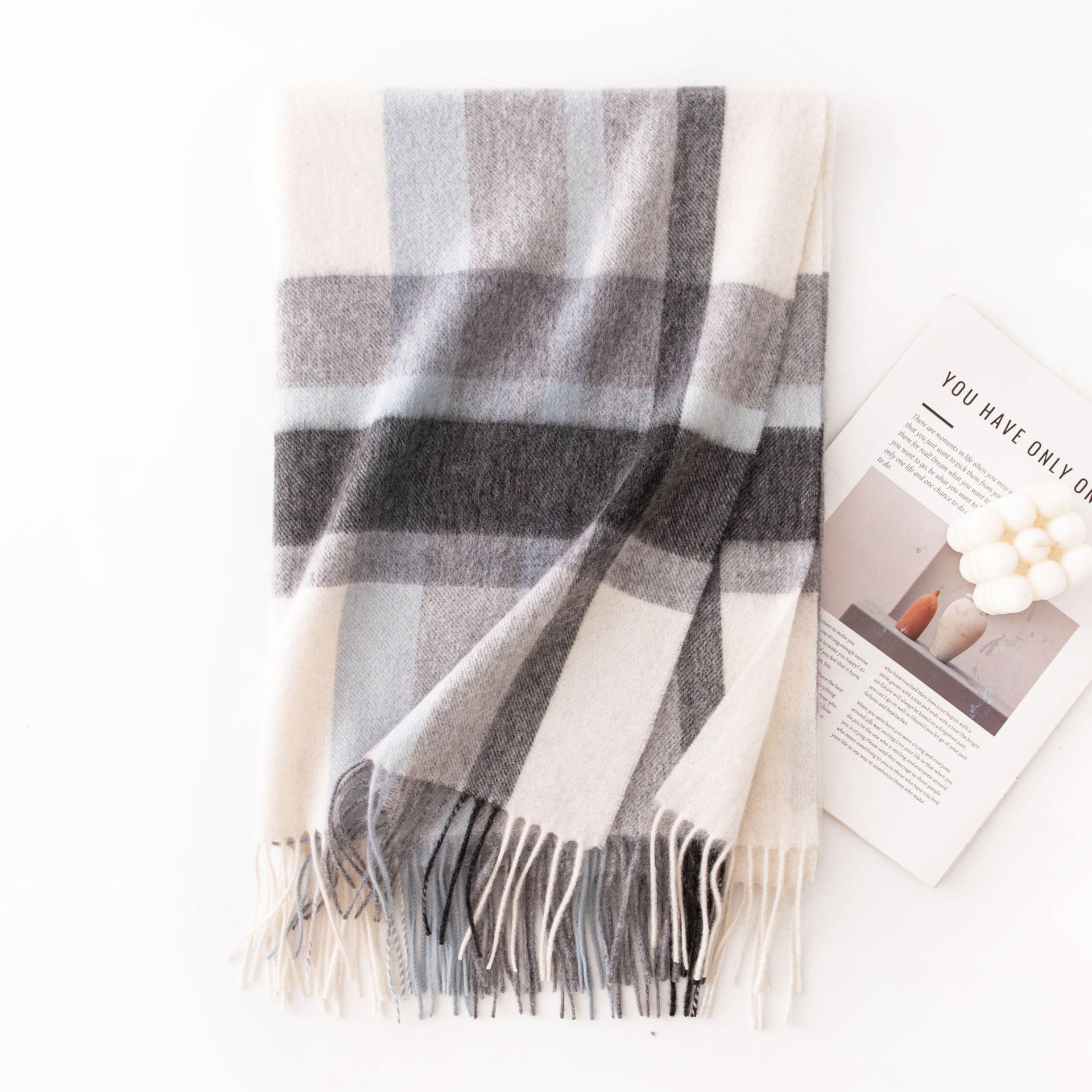 K1661 25 new scarves for women in autumn and winter, high-end 100% pure cashmere scarf shawl plaid Korean style atmosphere warm