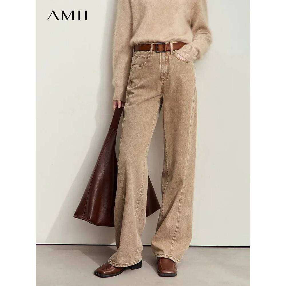Amii Minimalism Women's Jeans 2024 Autumn New Casual Cotton Denim Pants Retro Trendy Loose Straight Wide-leg Trousers 12443249