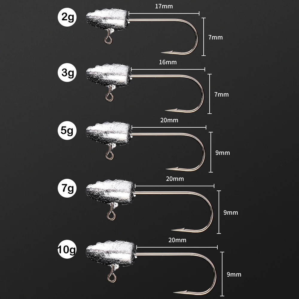 JOHNCOO 10pcs Exposed Jig Head Hook Fishing Hooks 2g 3g 5g Bait Soft Wom light jigging hook 250807