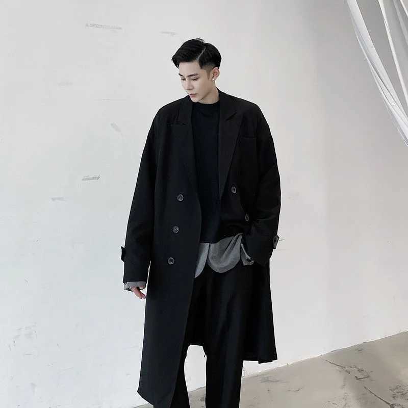 UMI MAO Yamamoto Yohji Classic All-match Black Simple Mid-length Windbreaker Korean Style Temperament Women Men Trench Coat Y2K W250815
