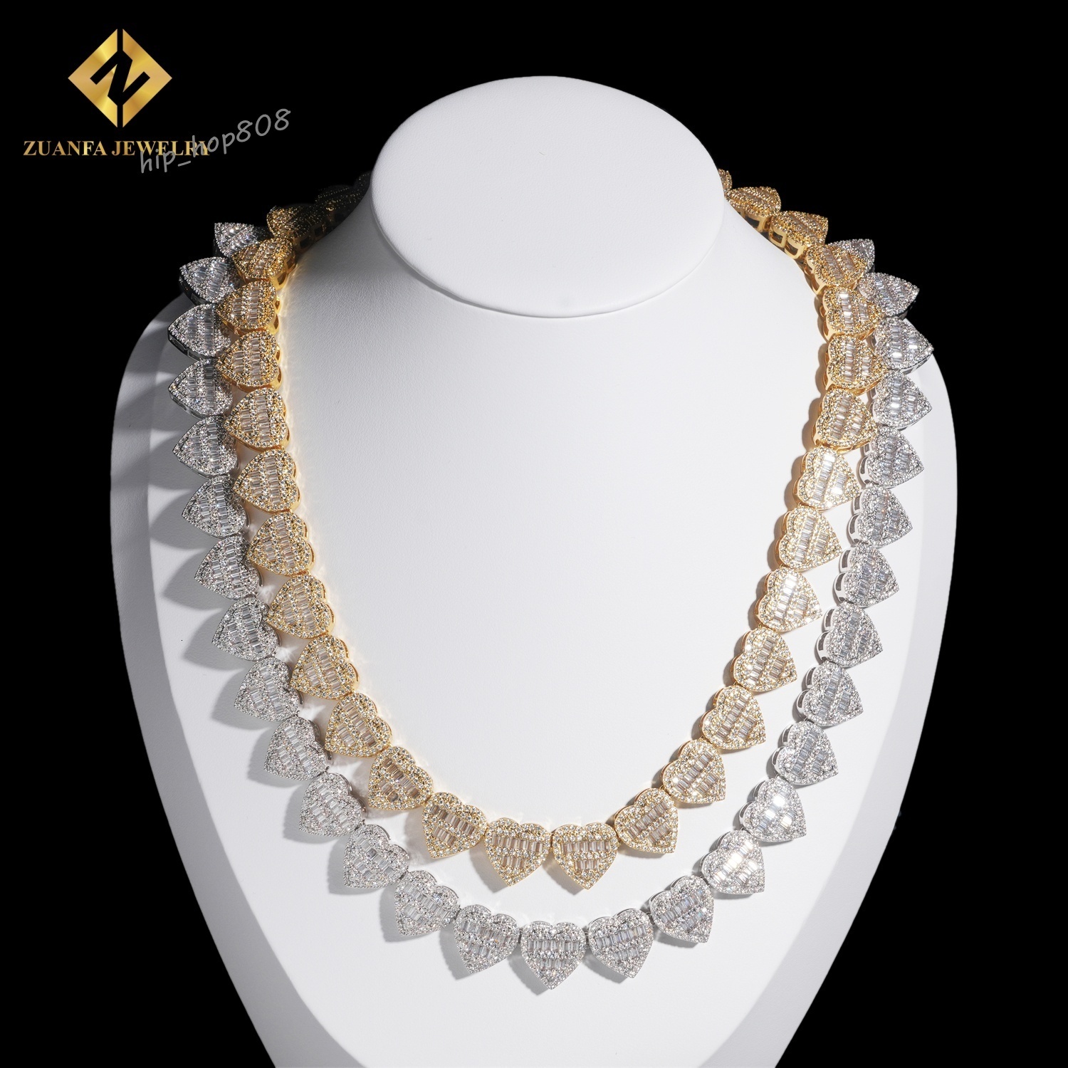 13mm Iced Out Heart Cuban Hip Hop Style Jewelry Bracelet Cuban Link Chain Baguette VVS D Moissanite Diamond Necklace Women Men