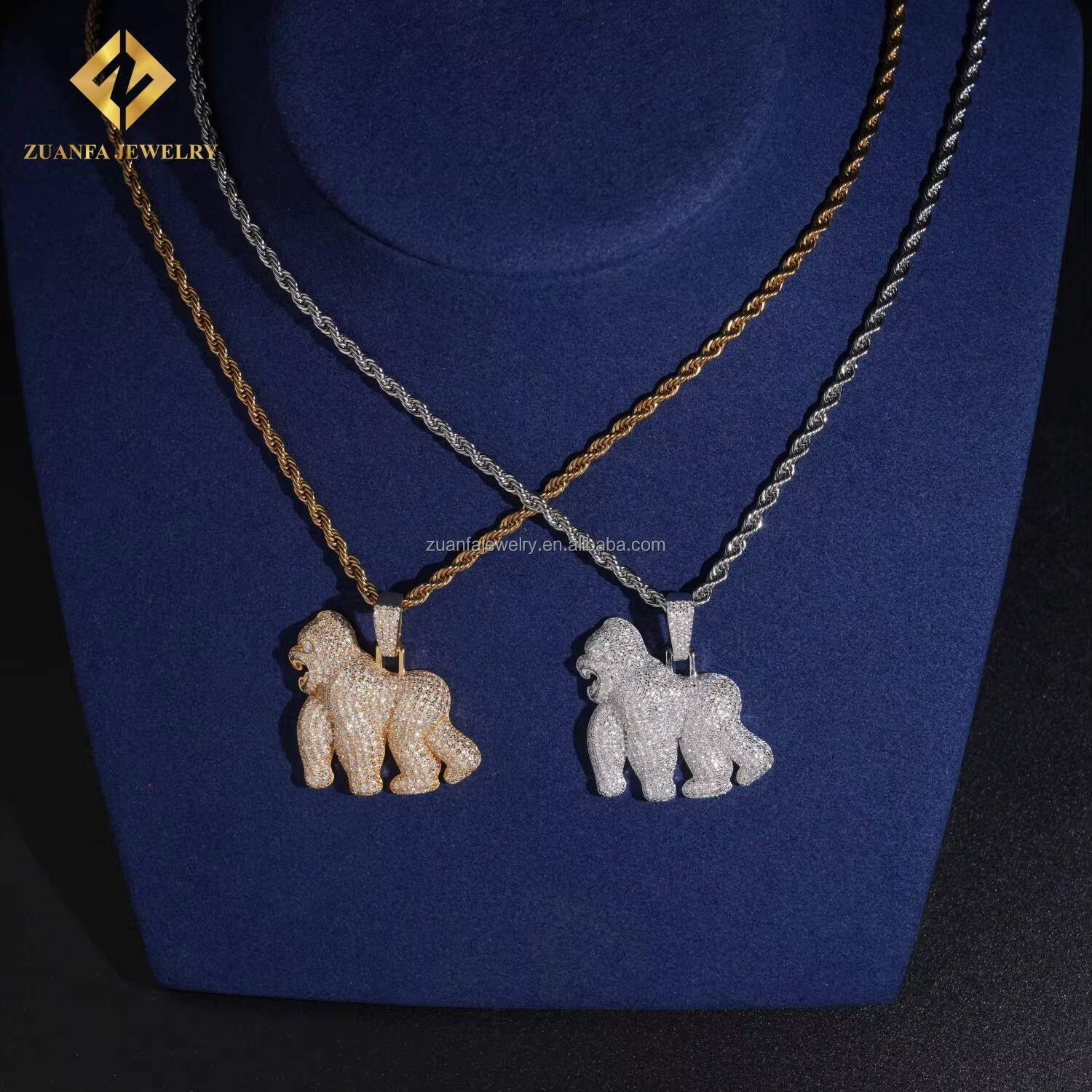 Drop Shipping Ship From USA Local Stock GRA Certificate Iced Out Hip Hop Jewelry 925 Silver Moissanite Diamond Gorilla Pendant