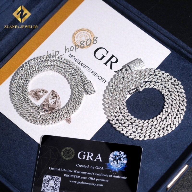 Fashion 6mm 5mm VVS Moissanite Cuban Link Chain Hip Hop 925 Sterling Silver With GRA Certificate Pass Diamond Tester