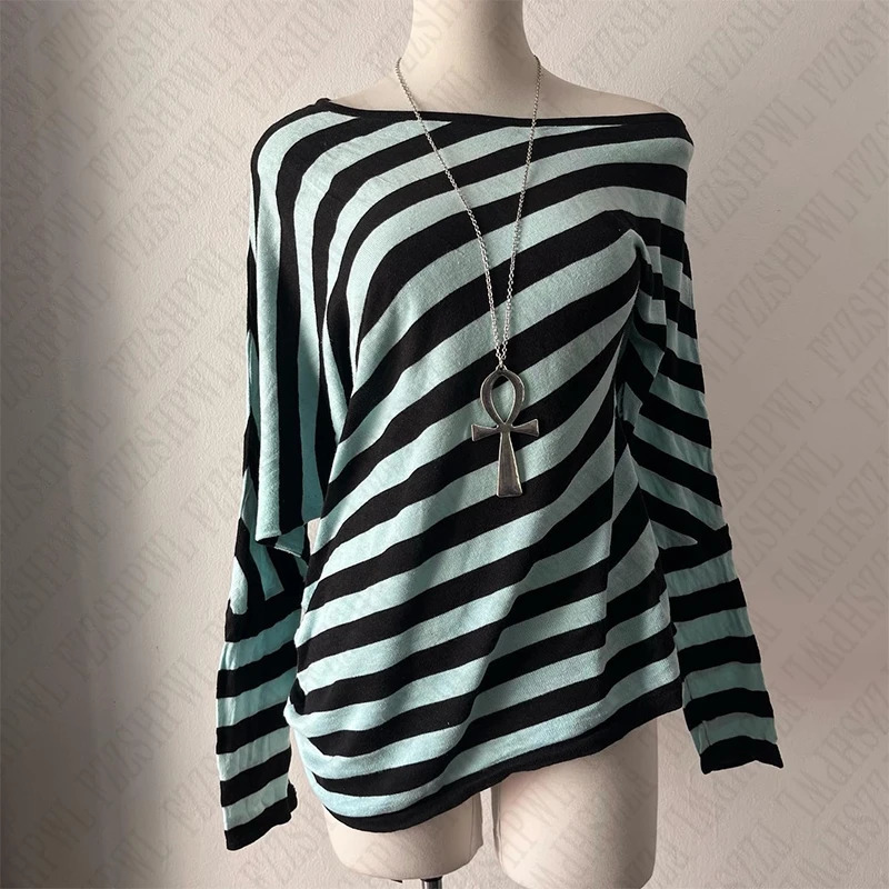 Y2K streetwear fashion Harajuku Women autumn and winter long sleeve 2000s casual vintage striped sexy Punk hip hop tops emo girl 250814