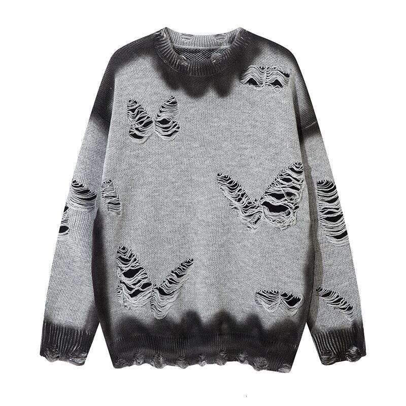 Men's Clothing Trendy Tie Dye Wasteland Style Butterfly Shape Hole Round Neck Men And Women Loose Casual Couple Sweater