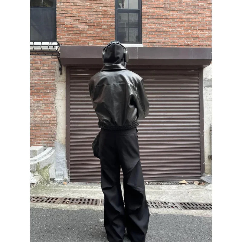 DM Tenacious Cleanfit Cropped Vintage American Style Leather Jacket Boxy Jacket For Men Loose Fit Shoulder Length Coat 250814 - view 5