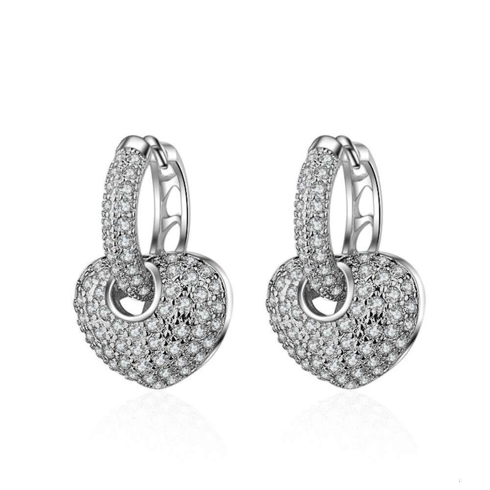 DHcollections Gold-Plated Copper Zircon Earrings Sweet Full Dia Heart Ear Clips for Women Korean Style Accessories Jewelry