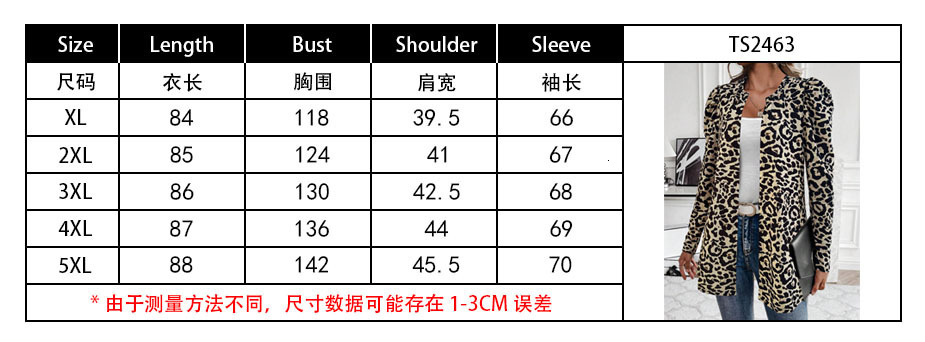 Plus Size Autumn Winter Coat Women's Hot Selling fashion Small Suit Leopard Print Slim Fit Top