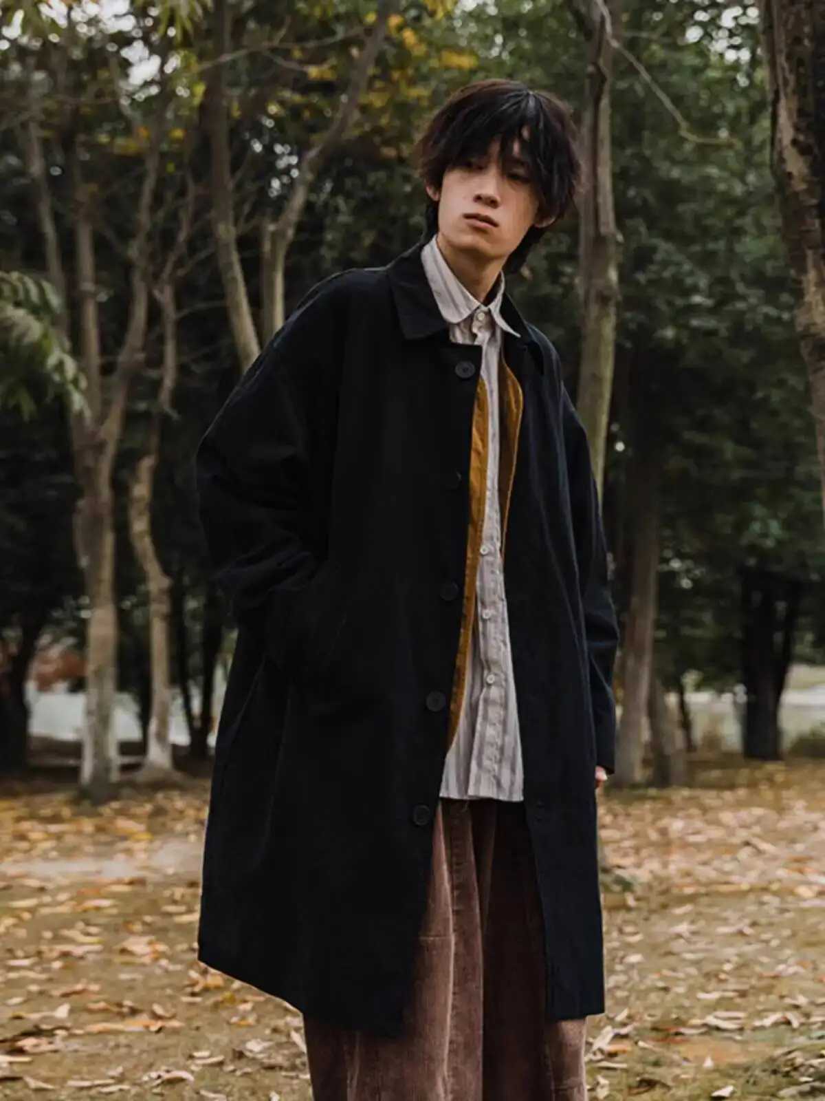 Korean Style Trench Coat Men Streetwear Windbreaker Men Solid Business Casual Loose Sash Fashion Long Overcoat W250815