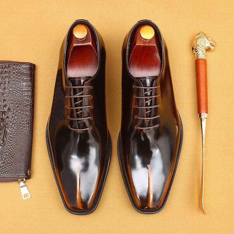 British bright men's formal business cowhide leather inside one piece Men's Oxford shoes