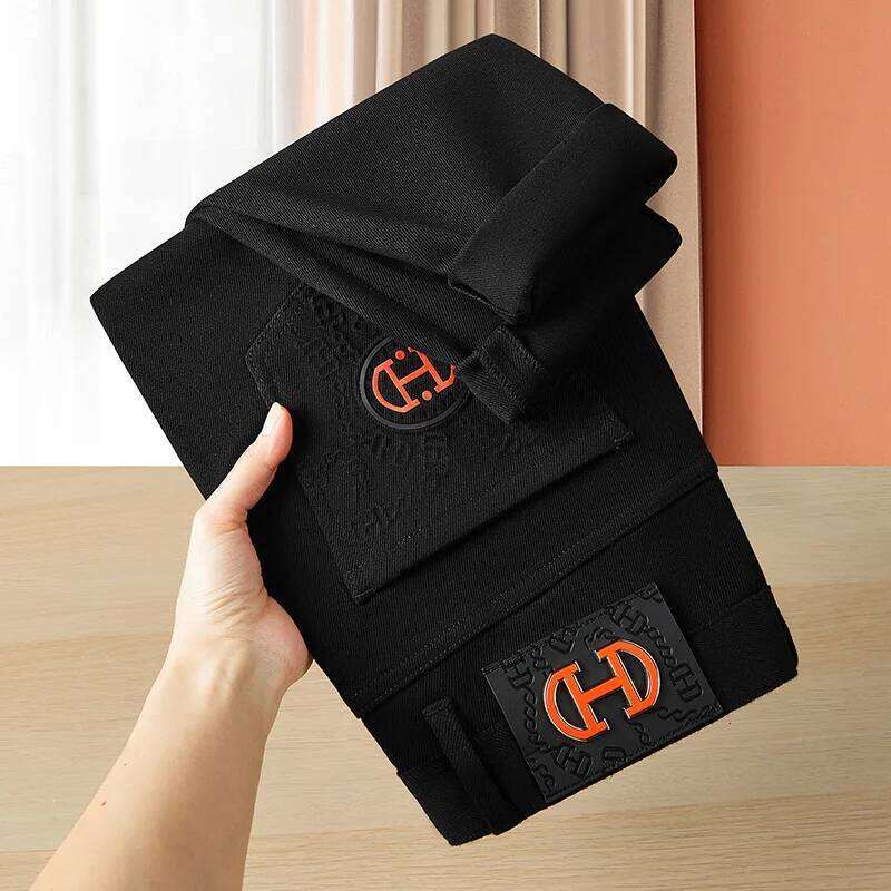Autumn and Winter Black Jeans Men New Light Men's Clothing Fashionable Printed Casual Slim Stretch High-End Long Pants