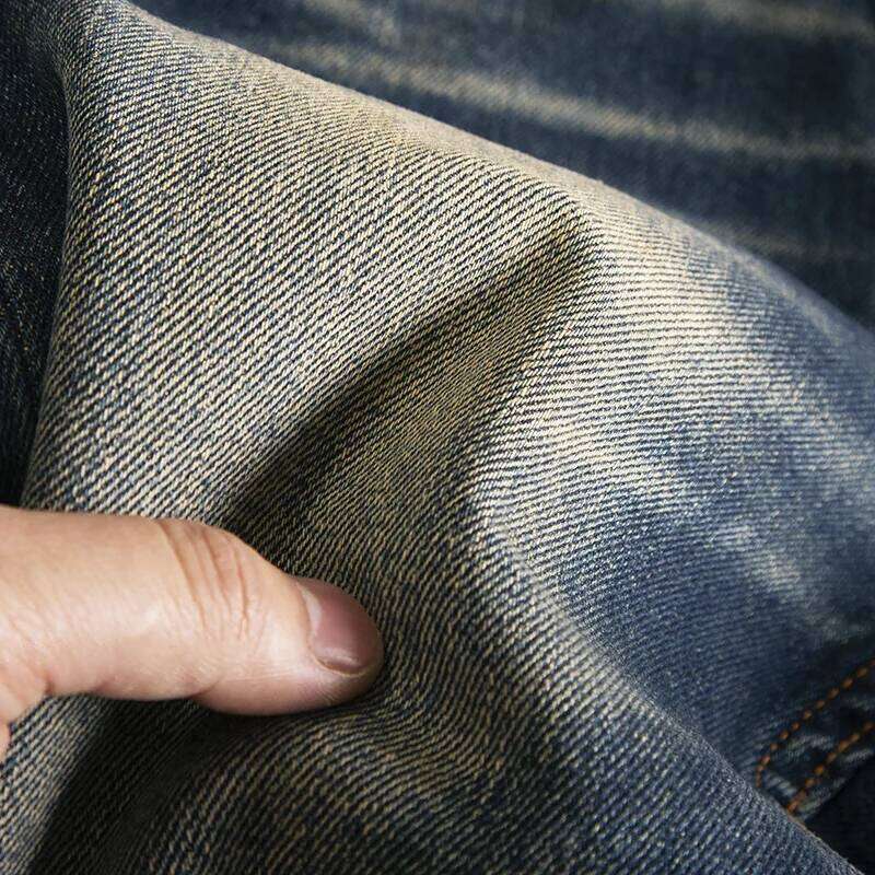 High end retro light jeans for men's casual, versatile, washed, elastic, slim fit, small straight leg, classic and trendy