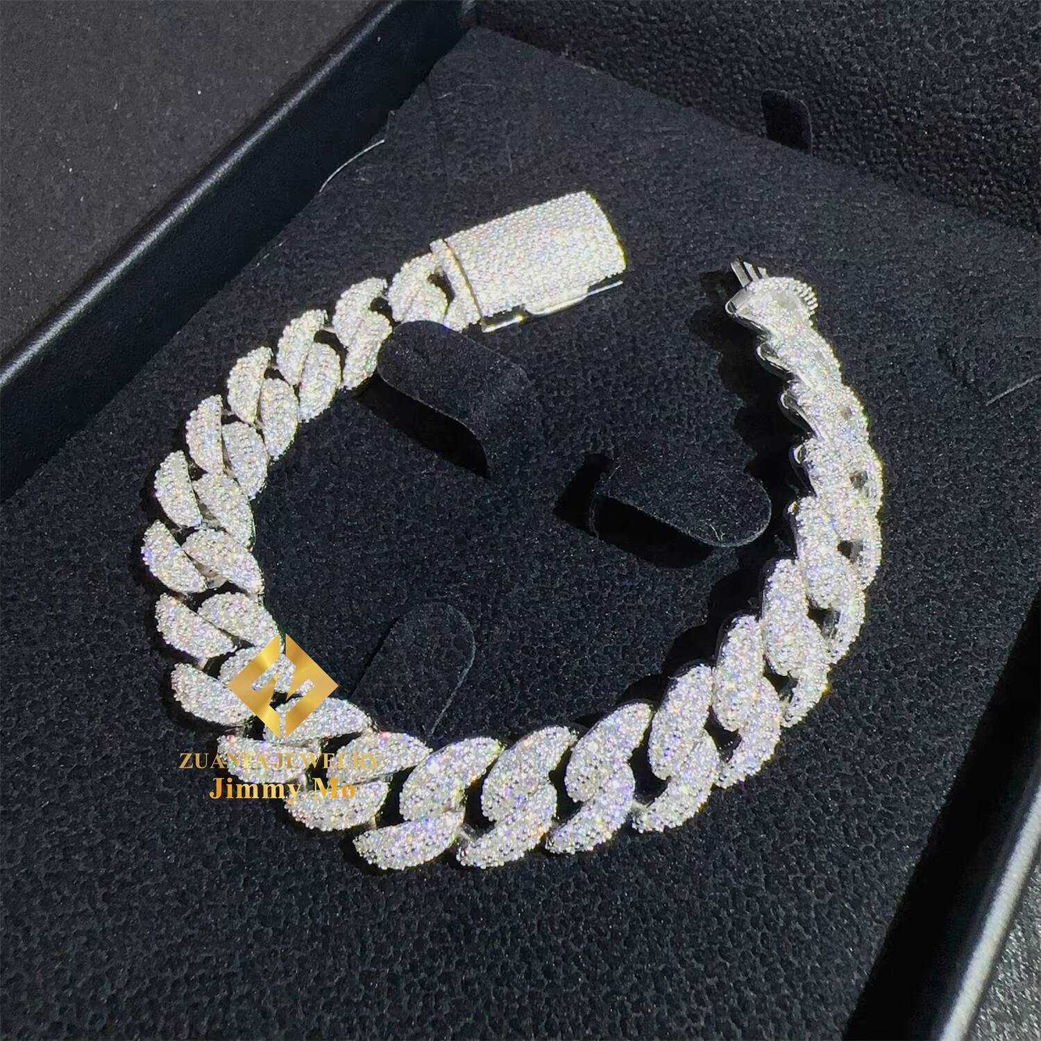 12mm Width Drop Shipping 925 Sterling Silver White Gold Plated VVS Moissanite Iced Out Hip Hop Cuban Link Bracelet